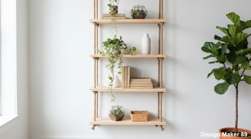 DIY Hanging Rope Shelves